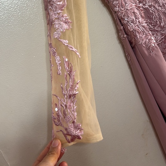 Mauve One-Shoulder Embroidered Evening Dress - Picture 11 of 12